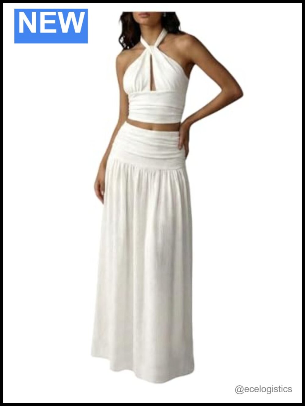 2 Piece Skirt Set Halter Crop Top Maxi Skirt Matching Set Women's